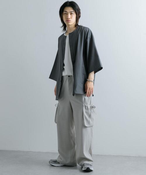 SENSE OF PLACE by URBAN RESEARCH(センスオブプレイスバイアーバンリサーチ)の「ノーカラールーズシャツ(5分袖)(シャツ/ブラウス・メンズ・ブラック/チャコールグレー・LARGE/MEDIUM)」の16枚目の写真