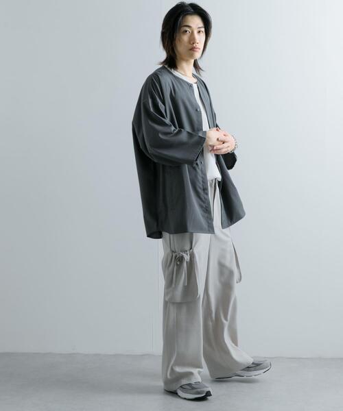 SENSE OF PLACE by URBAN RESEARCH(センスオブプレイスバイアーバンリサーチ)の「ノーカラールーズシャツ(5分袖)(シャツ/ブラウス・メンズ・ブラック/チャコールグレー・LARGE/MEDIUM)」の17枚目の写真