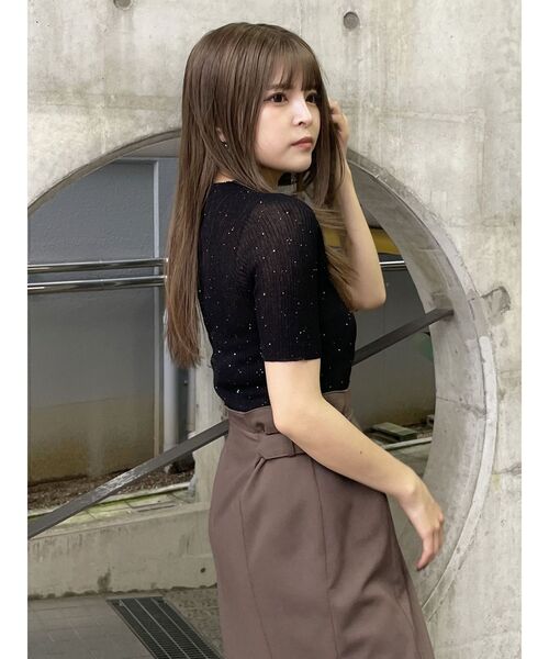 MURUA（ムルーア）の「スパンコールハーフスリーブニット（ニット/セーター・レディース・ブルー/アイボリー/ブラウン/ブラック・FREE）」の15枚目の写真