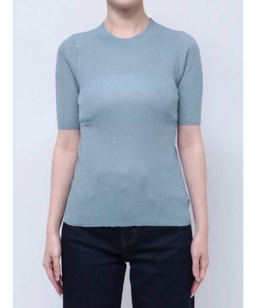 MURUA（ムルーア）の「スパンコールハーフスリーブニット（ニット/セーター・レディース・ブルー/アイボリー/ブラウン/ブラック・FREE）」の19枚目の写真