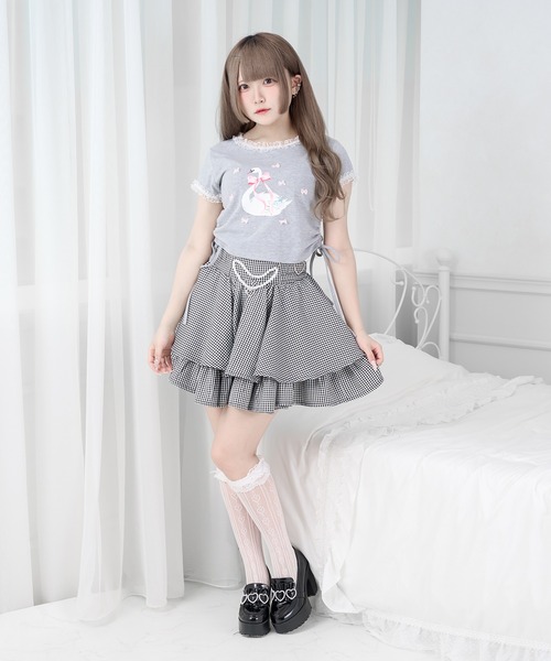 Pal elfy(パルエルフィー)の「ドロストスワンリボンT(Tシャツ/カットソー・レディース・杢グレー/オフホワイト・フリー)」の7枚目の写真