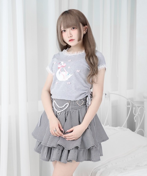 Pal elfy(パルエルフィー)の「ドロストスワンリボンT(Tシャツ/カットソー・レディース・杢グレー/オフホワイト・フリー)」の6枚目の写真