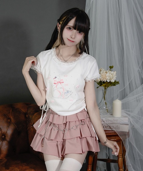 Pal elfy(パルエルフィー)の「ドロストスワンリボンT(Tシャツ/カットソー・レディース・杢グレー/オフホワイト・フリー)」の18枚目の写真