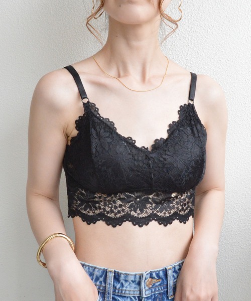 styiro(スタイロ)の「花柄レースカップインキャミ シームレスブラトップ アンダーウェア ストラップ調整可(チューブトップ・レディース・アイボリー/ローズ/ブルー/ブラック/ホワイト・FREE)」の4枚目の写真