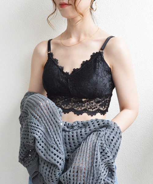 styiro(スタイロ)の「花柄レースカップインキャミ シームレスブラトップ アンダーウェア ストラップ調整可(チューブトップ・レディース・アイボリー/ローズ/ブルー/ブラック/ホワイト・FREE)」の14枚目の写真