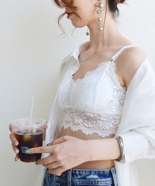 styiro(スタイロ)の「花柄レースカップインキャミ シームレスブラトップ アンダーウェア ストラップ調整可(チューブトップ・レディース・アイボリー/ローズ/ブルー/ブラック/ホワイト・FREE)」の19枚目の写真