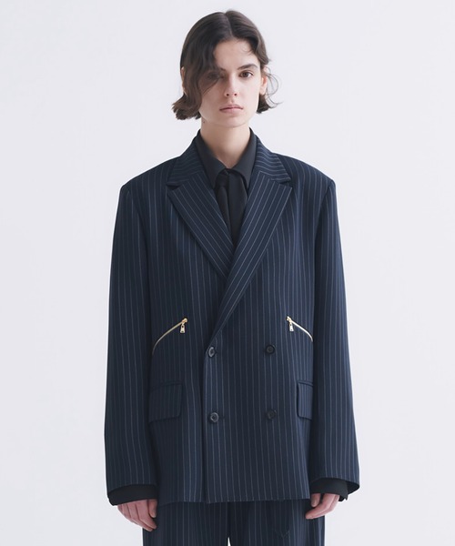 CULLNI ストライプ ダブルテーラードジャケット サイズ1 CULLNI(クルニ) 24AWStripe Double Satin Zip Pocket Tailored