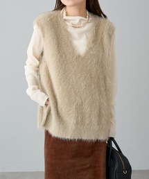 PUAL CE CIN | シャギーニットチュニック丈Vネックベスト(ベスト)