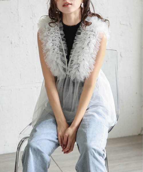 La-gemme(ラジェム)の「チュールフリルペプラムトップス(Tシャツ/カットソー・レディース・グレイッシュベージュ/ホワイト/ブラック・フリー)」の21枚目の写真