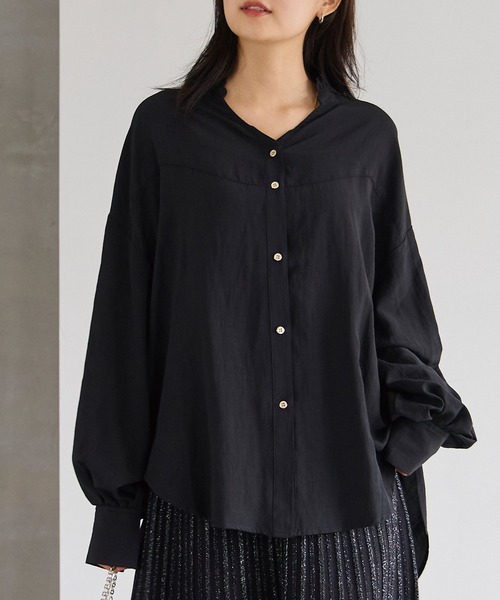 LAVEANGE(ラビアンジェ)の「【洗える】スタンドフリルカラーブラウス(シャツ/ブラウス・レディース・ブラウン/ブラック/オフホワイト・M/LL/3L/4L/5L)」の16枚目の写真