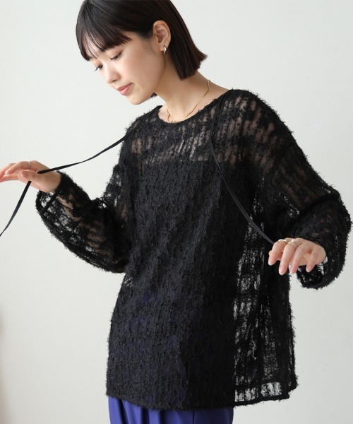 Bou Jeloud(ブージュルード)の「チュールフリル前後2WAYプルオーバー(Tシャツ/カットソー・レディース・アイボリー/ブラック・38)」の1枚目の写真