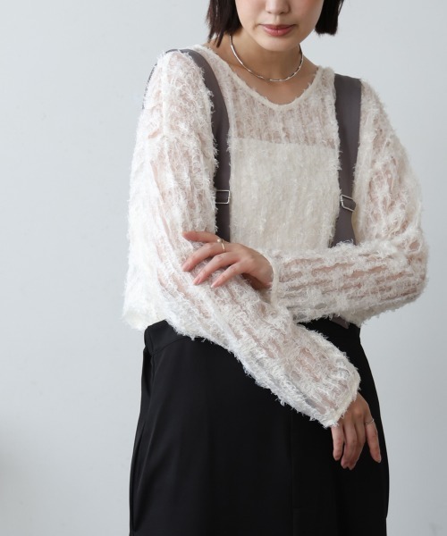 Bou Jeloud(ブージュルード)の「チュールフリル前後2WAYプルオーバー(Tシャツ/カットソー・レディース・アイボリー/ブラック・38)」の3枚目の写真