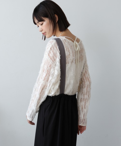 Bou Jeloud(ブージュルード)の「チュールフリル前後2WAYプルオーバー(Tシャツ/カットソー・レディース・アイボリー/ブラック・38)」の7枚目の写真