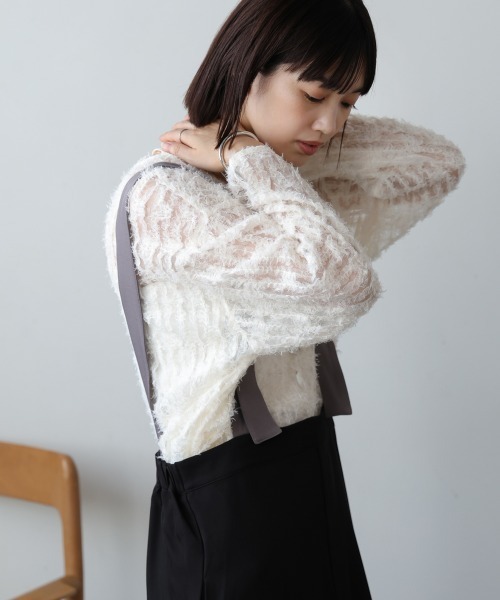 Bou Jeloud(ブージュルード)の「チュールフリル前後2WAYプルオーバー(Tシャツ/カットソー・レディース・アイボリー/ブラック・38)」の8枚目の写真