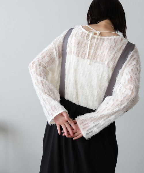 Bou Jeloud(ブージュルード)の「チュールフリル前後2WAYプルオーバー(Tシャツ/カットソー・レディース・アイボリー/ブラック・38)」の9枚目の写真