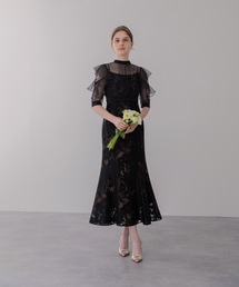 【LEJA】フリルボレロバックリボン花柄マーメイドロングドレス 2点セット美脚効果 結婚式 パーティードレス 成人式 二次会 同窓会 お呼ばれ オケージョン 20代 30代