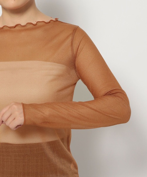 mysty woman（ミスティウーマン）の「シアーラメインナープルオーバー　149653（Tシャツ/カットソー・レディース・オレンジ/チャコールグレー/アイボリー・FREE）」の13枚目の写真