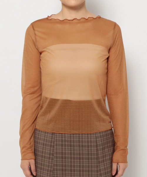 mysty woman（ミスティウーマン）の「シアーラメインナープルオーバー　149653（Tシャツ/カットソー・レディース・オレンジ/チャコールグレー/アイボリー・FREE）」の9枚目の写真