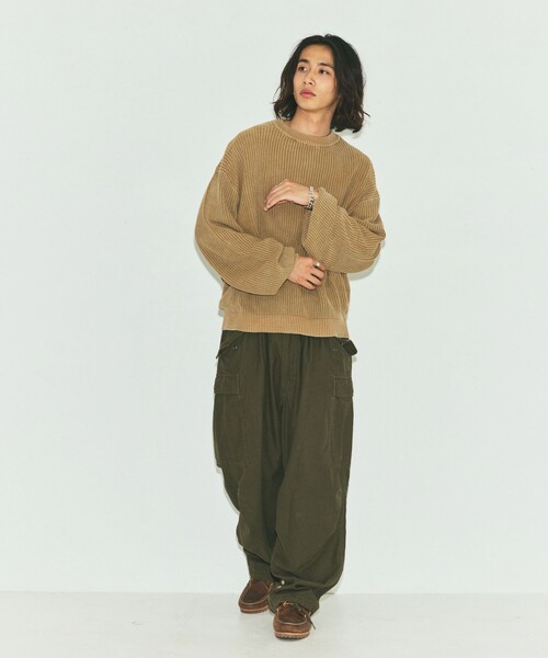 FREAK'S STORE（フリークスストア）の「限定展開 ルーズフィット 畦編み ヴィンテージ加工 クルーネック コットン ニット / ビッグシルエット（ニット/セーター・メンズ・ブラック/レッド/ネイビー/ベージュ・LARGE/MEDIUM/SMALL）」の10枚目の写真