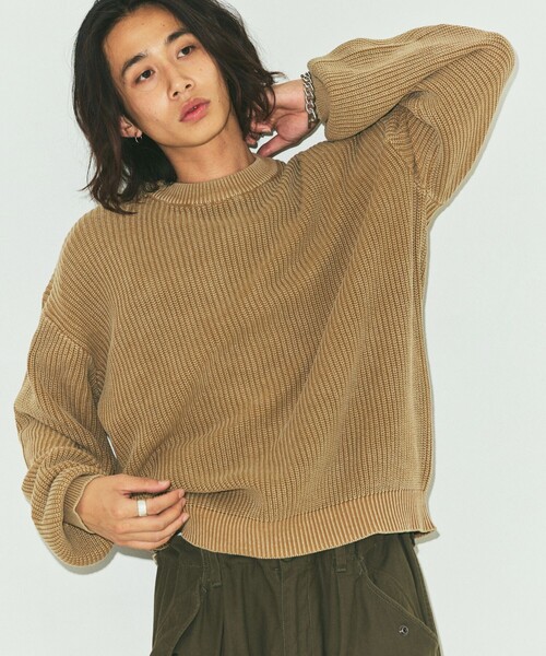 FREAK'S STORE（フリークスストア）の「限定展開 ルーズフィット 畦編み ヴィンテージ加工 クルーネック コットン ニット / ビッグシルエット（ニット/セーター・メンズ・ブラック/レッド/ネイビー/ベージュ・LARGE/MEDIUM/SMALL）」の14枚目の写真