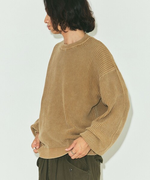 FREAK'S STORE（フリークスストア）の「限定展開 ルーズフィット 畦編み ヴィンテージ加工 クルーネック コットン ニット / ビッグシルエット（ニット/セーター・メンズ・ブラック/レッド/ネイビー/ベージュ・LARGE/MEDIUM/SMALL）」の17枚目の写真