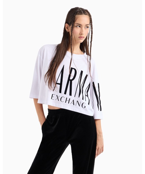 tシャツ 「A|X アルマーニ エクスチェンジ」ビッグロゴ クロップド 半袖クルーネックTシャツ/CROPPED レディース ARMANI EXCHANGE tシャツ 「A|X アルマーニ エクスチェンジ