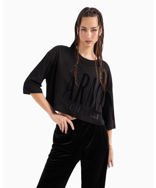 tシャツ 「A|X アルマーニ エクスチェンジ」ビッグロゴ クロップド 半袖クルーネックTシャツ/CROPPED レディース ARMANI EXCHANGE tシャツ 「A|X アルマーニ エクスチェンジ