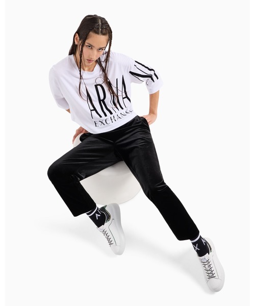 tシャツ 「A|X アルマーニ エクスチェンジ」ビッグロゴ クロップド 半袖クルーネックTシャツ/CROPPED レディース ARMANI EXCHANGE tシャツ 「A|X アルマーニ エクスチェンジ