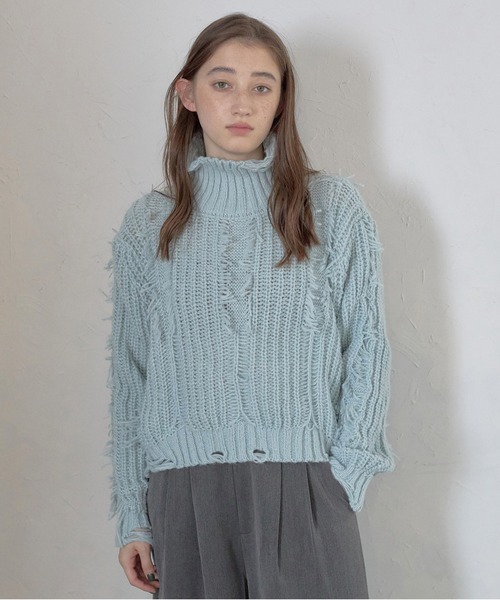 ニット セーター 「MINERTE」damage fringe knit / ダメージフリンジニットプルオーバー レディース MINERTE】damage fringe knit / ダメージフリンジニットプル