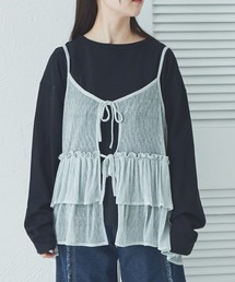 【リンクコーデ】【ママサイズ】ラメキャミソール付き 2点セット 長袖Tシャツ