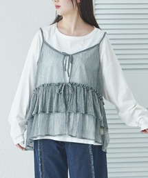 【リンクコーデ】【ママサイズ】ラメキャミソール付き 2点セット 長袖Tシャツ