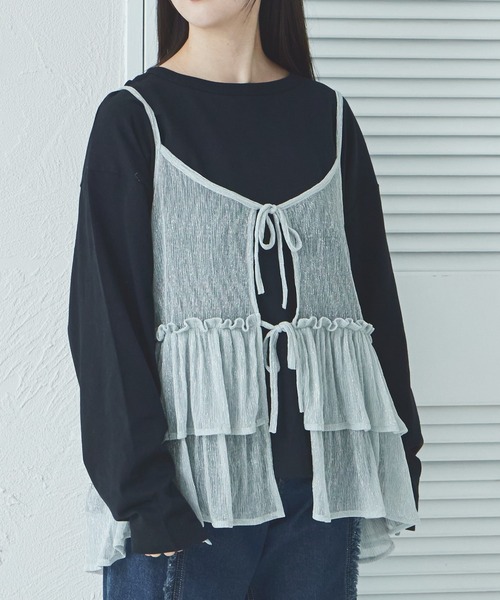 pairmanon（ペアマノン）の「【リンクコーデ】【ママサイズ】ラメキャミソール付き 2点セット 長袖Tシャツ（Tシャツ/カットソー・レディース・グレー系その他/ブラック/ピンク・FREE）」の8枚目の写真