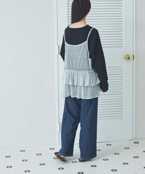 pairmanon（ペアマノン）の「【リンクコーデ】【ママサイズ】ラメキャミソール付き 2点セット 長袖Tシャツ（Tシャツ/カットソー・レディース・グレー系その他/ブラック/ピンク・FREE）」の9枚目の写真