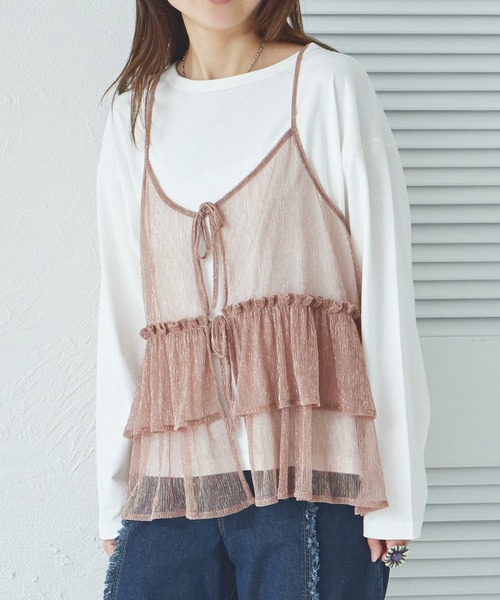pairmanon（ペアマノン）の「【リンクコーデ】【ママサイズ】ラメキャミソール付き 2点セット 長袖Tシャツ（Tシャツ/カットソー・レディース・グレー系その他/ブラック/ピンク・FREE）」の12枚目の写真