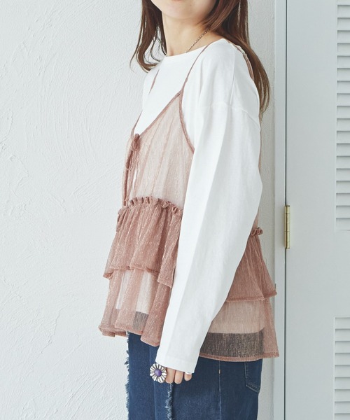 pairmanon（ペアマノン）の「【リンクコーデ】【ママサイズ】ラメキャミソール付き 2点セット 長袖Tシャツ（Tシャツ/カットソー・レディース・グレー系その他/ブラック/ピンク・FREE）」の14枚目の写真