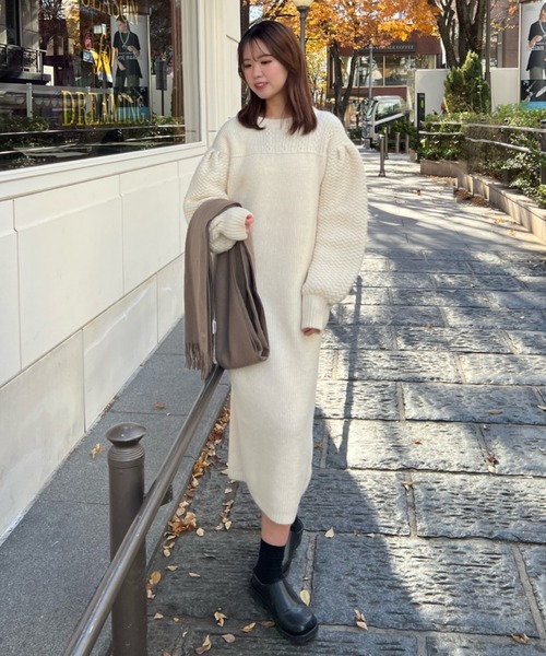 favclo.（ファブクロ）の「volume sleeve knit onepiece / ボリュームスリーブニットワンピース（ワンピース・レディース・アイボリー/ライトベージュ・FREE）」の10枚目の写真