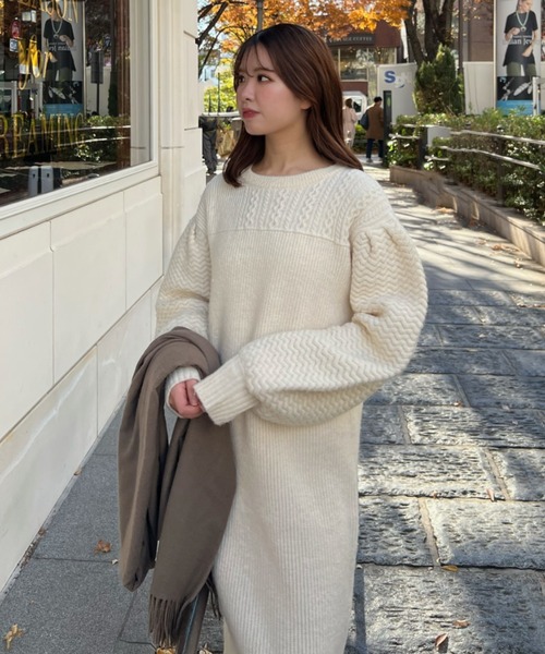 favclo.（ファブクロ）の「volume sleeve knit onepiece / ボリュームスリーブニットワンピース（ワンピース・レディース・アイボリー/ライトベージュ・FREE）」の12枚目の写真