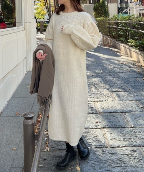 favclo.（ファブクロ）の「volume sleeve knit onepiece / ボリュームスリーブニットワンピース（ワンピース・レディース・アイボリー/ライトベージュ・FREE）」の15枚目の写真