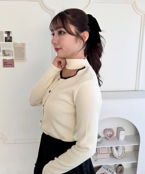セール】レーストリムチョーカートップス（ニット/セーター）｜Loueme