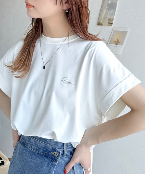 classicalelf(クラシカルエルフ)の「着るUV!ひんやりバックファスナードルマンスリーブ胸刺繍半袖トップス(接触冷感/UVカット/遮熱機能)(Tシャツ/カットソー・レディース・ブラック/ホワイト/ベージュ・SMALL/X-LARGE/MEDIUM/LARGE)」の12枚目の写真