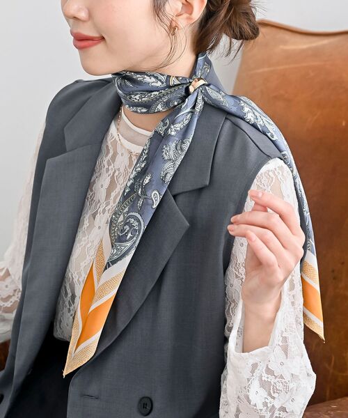 rps（アールピーエス）の「リング付きスカーフ（バンダナ/スカーフ・レディース・ブラック/ライトベージュ/サックスブルー/チャコールグレー/グレイッシュブルー/ダークグリーン/ブルー/ホワイト/ベージュ/オレンジ・フリー）」の18枚目の写真