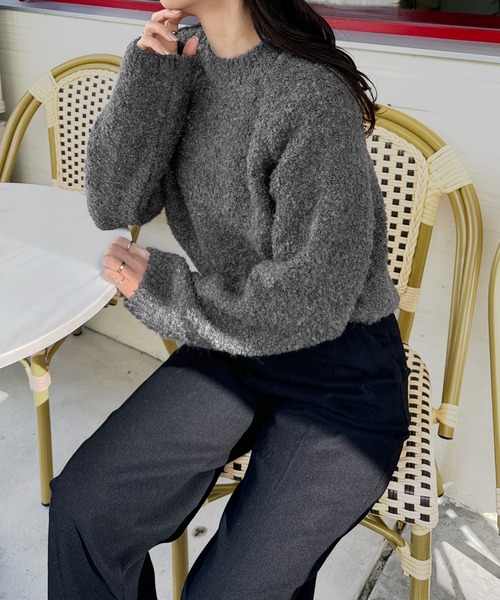 LE MORE（リモア）の「ブークレウールニット（ニット/セーター・レディース・レッド/ピンク/チャコール/アイボリー・FREE）」の6枚目の写真