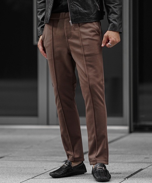 裏起毛ポンチテーパードパンツ メンズ スラックス イージーパンツ