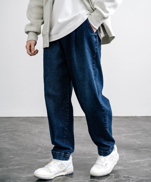 ボーダーズアットバルコニー⭐️定価47300円 デニムテーパードパンツ 36 ストレッチデニム テーパード バルーンイージーパンツ コクーンパンツ