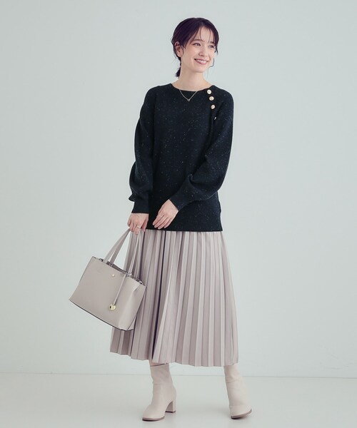 DRESKIP（ドレスキップ）の「【S-LL/洗える】きらっとラメが華やか 肩金ボタンニット（ニット/セーター・レディース・ネイビー/グリーン/オフホワイト/グレー・01/02/03/04）」の7枚目の写真