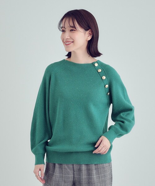 DRESKIP（ドレスキップ）の「【S-LL/洗える】きらっとラメが華やか 肩金ボタンニット（ニット/セーター・レディース・ネイビー/グリーン/オフホワイト/グレー・01/02/03/04）」の13枚目の写真