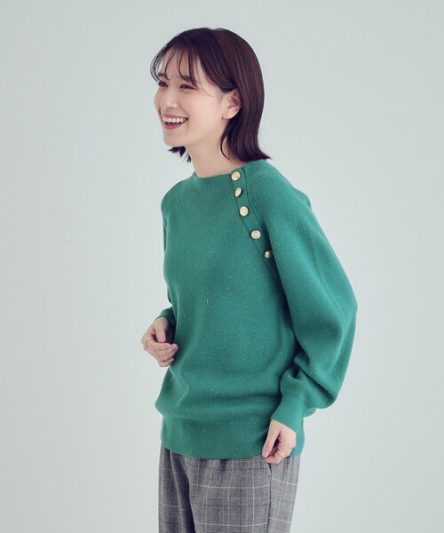 DRESKIP（ドレスキップ）の「【S-LL/洗える】きらっとラメが華やか 肩金ボタンニット（ニット/セーター・レディース・ネイビー/グリーン/オフホワイト/グレー・01/02/03/04）」の14枚目の写真