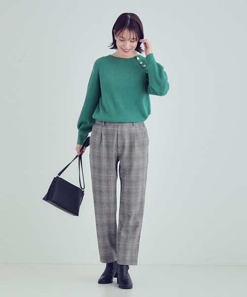 DRESKIP（ドレスキップ）の「【S-LL/洗える】きらっとラメが華やか 肩金ボタンニット（ニット/セーター・レディース・ネイビー/グリーン/オフホワイト/グレー・01/02/03/04）」の15枚目の写真