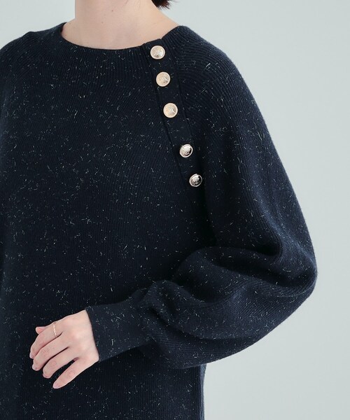 S-LL/洗える】きらっとラメが華やか 肩金ボタンニット（ニット