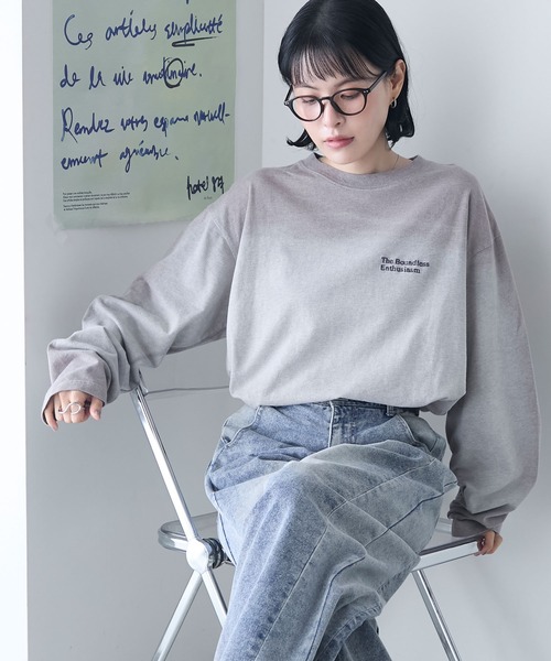 【新品タグ付き】CULLNI ロゴ刺繍 オーバーサイズロンT サイズ2 forksy.】スプレー加工ロゴ刺繍オーバーサイズロンT forksy